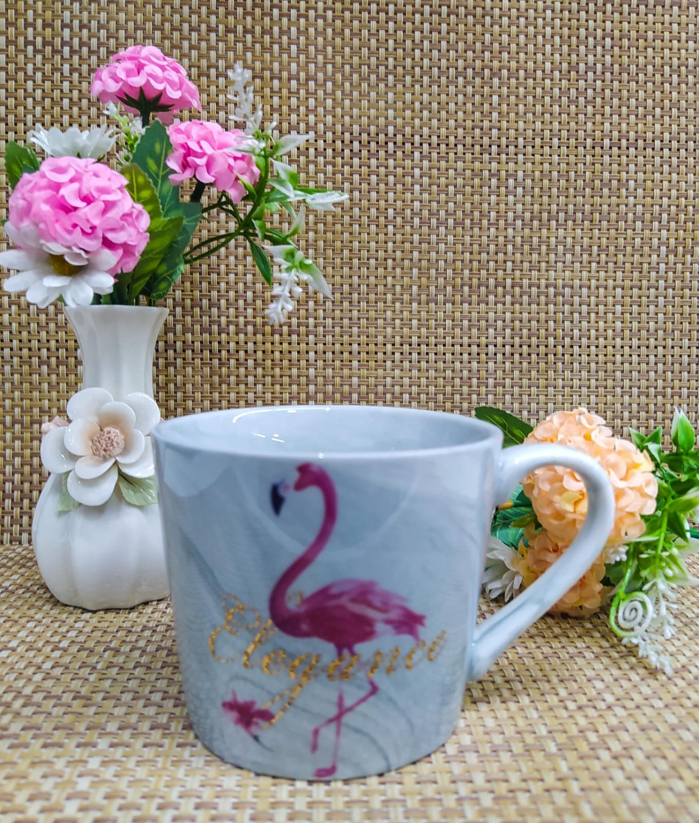 Caneca Cerâmica 400ml Flamingo Cinza Ou Rosa - Imagem 4
